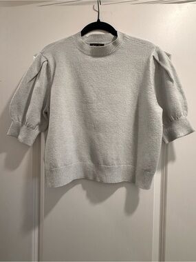 Micha Lounge Crewneck Puff Sleeve Sweater in Light Gray